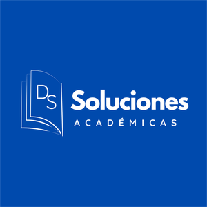 Logotipo blanco de DS Soluciones Académicas sobre fondo azul